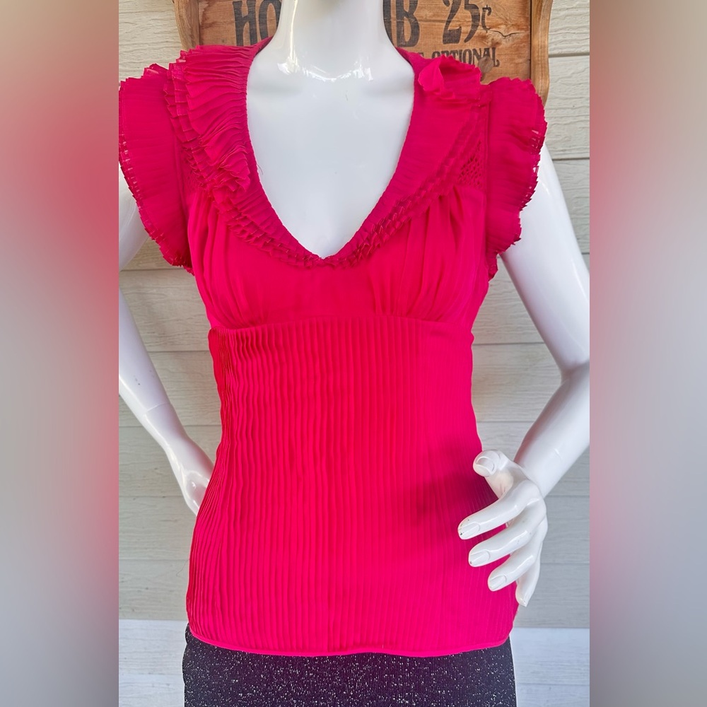 Catherine Malandrino Pink Ribbed Ruffled Blouse
